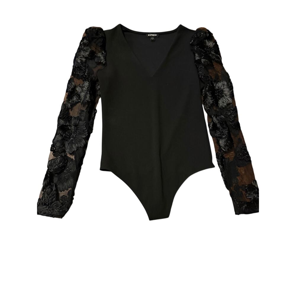 Express floral lace puff long sleeve bodysuit size small